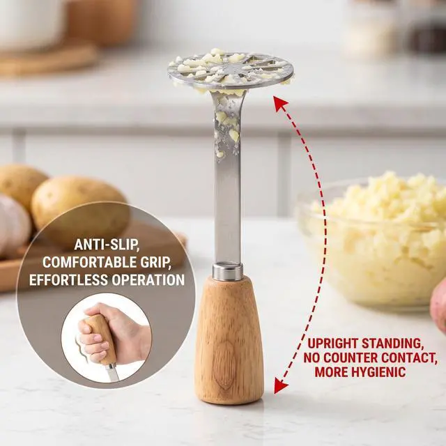 Alt view image 2 of 7 - 2 PcsMini Potato Masher Mashed Potatoes Masher Ricer Stainless Steel Metal Small Potato Masher with ergonomic Wood Handle for Smooth or Chunky Mashed Potatoes Avocado, Easy to Clean