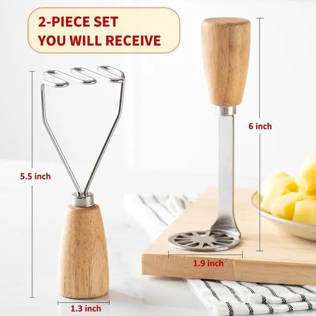 Alt view image 4 of 7 - 2 PcsMini Potato Masher Mashed Potatoes Masher Ricer Stainless Steel Metal Small Potato Masher with ergonomic Wood Handle for Smooth or Chunky Mashed Potatoes Avocado, Easy to Clean