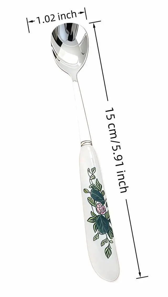 Alt view image 4 of 7 - 6-Piece Set of Stainless Steel Coffee Spoons Ceramic Handles Teaspoons Sugar Water Ice Cream Smoothies Spoons Soup Mixing Utensils