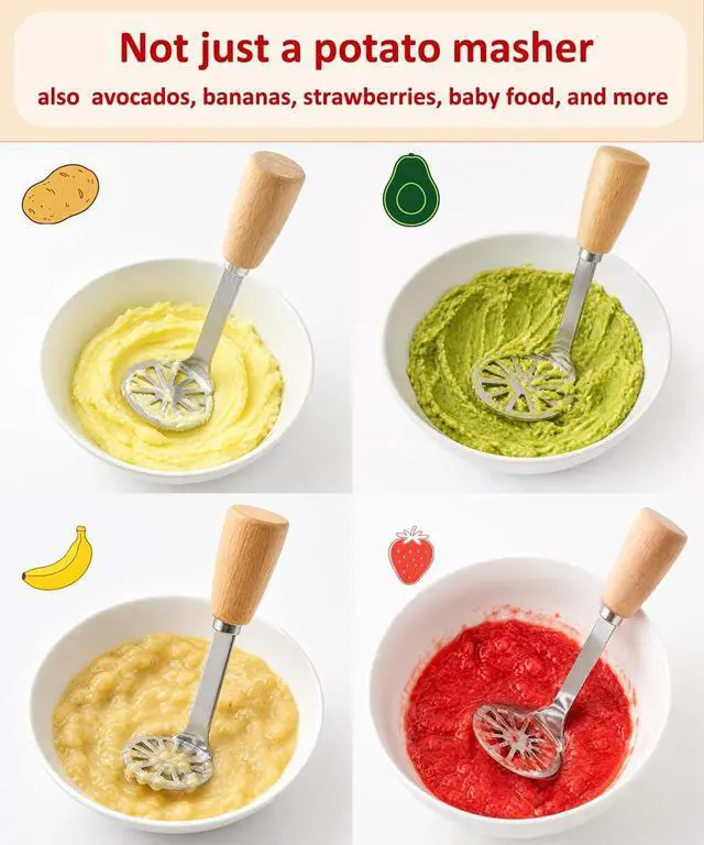 Alt view image 5 of 7 - 2 PcsMini Potato Masher Mashed Potatoes Masher Ricer Stainless Steel Metal Small Potato Masher with ergonomic Wood Handle for Smooth or Chunky Mashed Potatoes Avocado, Easy to Clean