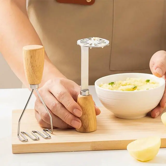 Alt view image 7 of 7 - 2 PcsMini Potato Masher Mashed Potatoes Masher Ricer Stainless Steel Metal Small Potato Masher with ergonomic Wood Handle for Smooth or Chunky Mashed Potatoes Avocado, Easy to Clean