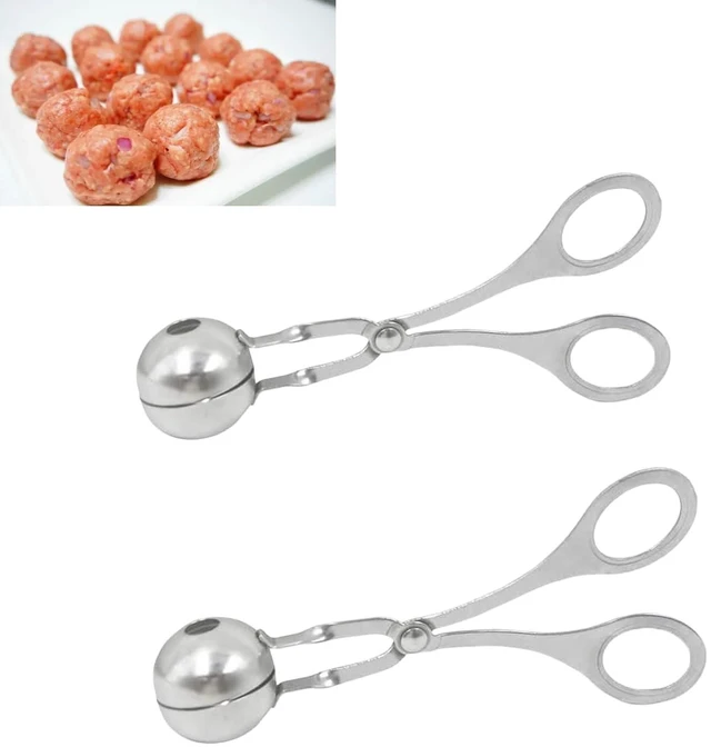 Main image of 2 Pack Stainless Steel Meat Baller Ball Maker Meatball Scoop None-Stick Baller Tongs Meat Ball Maker Mold Cake Pop,Ice Tongs,Cookie Dough Scoop for Kitchen Cooking