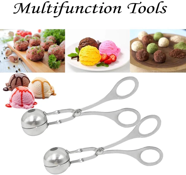 Alt view image 3 of 7 - 2 Pack Stainless Steel Meat Baller Ball Maker Meatball Scoop None-Stick Baller Tongs Meat Ball Maker Mold Cake Pop,Ice Tongs,Cookie Dough Scoop for Kitchen Cooking