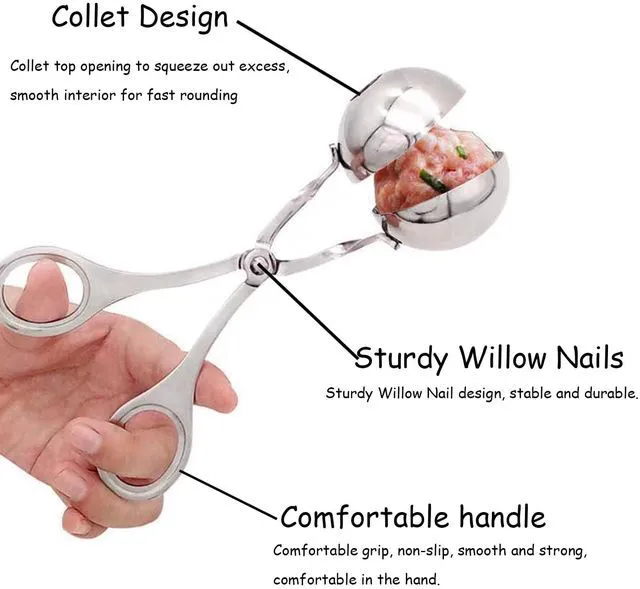 Alt view image 3 of 6 - 2 Pack Stainless Steel Meat Baller Ball Maker Meatball Scoop None-Stick Baller Tongs Meat Ball Maker Mold Cake Pop,Ice Tongs,Meatball Maker Tool for Kitchen Cooking (1.38")