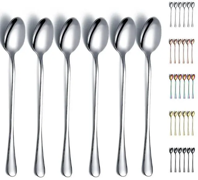 Main image of Stainless Steel 7.5" Long Handle Iced Tea Spoons - Mixing, Coffee, Stirring, Cocktail & Latte Spoons - Pack of 6
