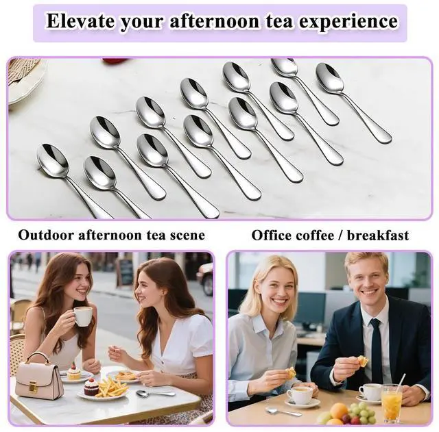 Alt view image 5 of 7 - Demitasse Espresso Spoons 12 Pieces 5", Berglander Stainless Steel Mini Coffee Spoons Set, Metal Small Spoons for Dessert, Ice Cream, Tea, Home Kitchen, Restaurant, Party, Dishwasher Safe