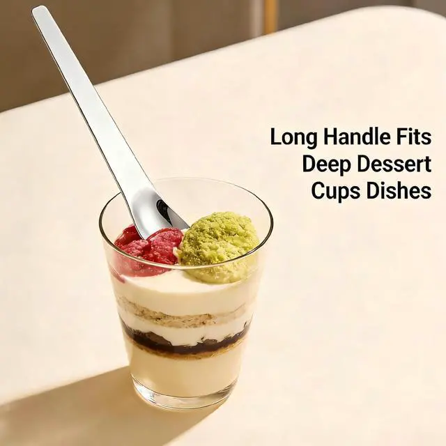 Alt view image 7 of 7 - Premium Stainless Steel Long Handle Ice Cream Spoon - Ergonomic & Effortless Scooping for Hard Ice Cream, Desserts, Coffee - Heavy Duty, Stylish Design for Home, Bakers, Baristas (2)