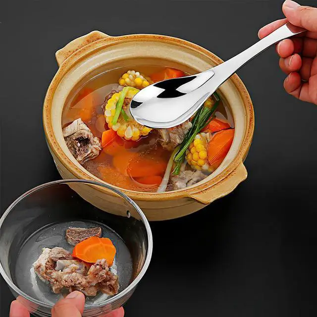Alt view image 3 of 7 - Stainless Steel Soup Spoons - 6 Inch Heavy Duty Asian Soup Spoon for Ramen, Rice, Tea, and Milk, Set of 4 Short Handle Ramen Spoons, Dishwasher Safe, Silver Chinese Table Spoon