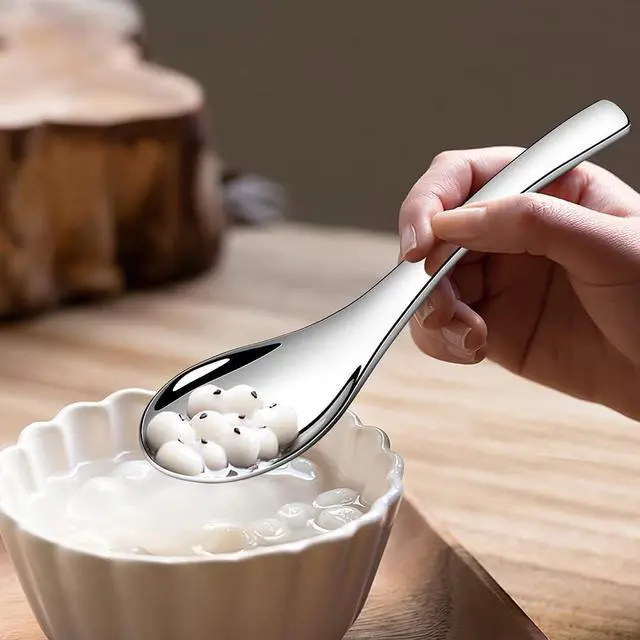 Alt view image 7 of 7 - Stainless Steel Soup Spoons - 6 Inch Heavy Duty Asian Soup Spoon for Ramen, Rice, Tea, and Milk, Set of 4 Short Handle Ramen Spoons, Dishwasher Safe, Silver Chinese Table Spoon