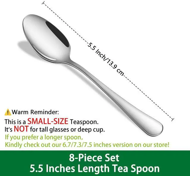 Alt view image 2 of 7 - Small Teaspoon,5.5 Inches Stainless Steel Tea Spoons Set Of 8,Espresso Spoon,Durable Dishwasher Safe Small Coffee Spoons,Mini Demitasse Spoon For Dessert