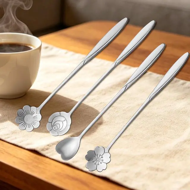 Alt view image 6 of 7 - Long Handle Coffee Spoons, 8 Pk, 7", Silver