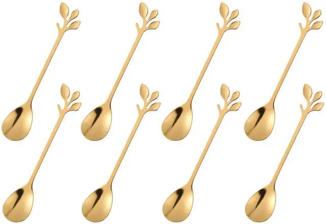 Main image of dcieiosul Gold Plated Stainless Steel Mini Coffee Espresso Spoon, Tableware Flatware Dessert Teaspoons Small Soup Spoons Set of 8, 4.9 inch Specialty Demitasse Stirring Spoons (Gold spoons)