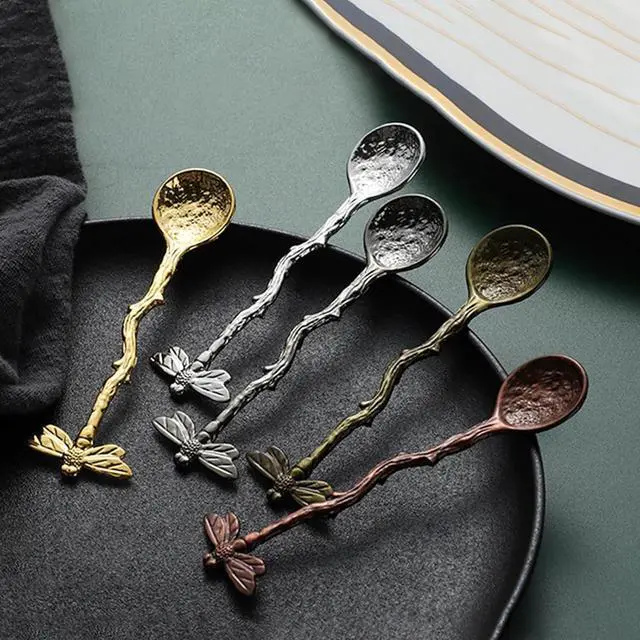 Alt view image 5 of 7 - Retro Dragonfly Stainless Steel Coffee Spoon, Dessert Teaspoon, Creative Kitchen Gadget (Silver)