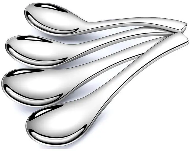 Main image of Stainless Steel Soup Spoons - 6 Inch Heavy Duty Asian Soup Spoon for Ramen, Rice, Tea, and Milk, Set of 4 Short Handle Ramen Spoons, Dishwasher Safe, Silver Chinese Table Spoon