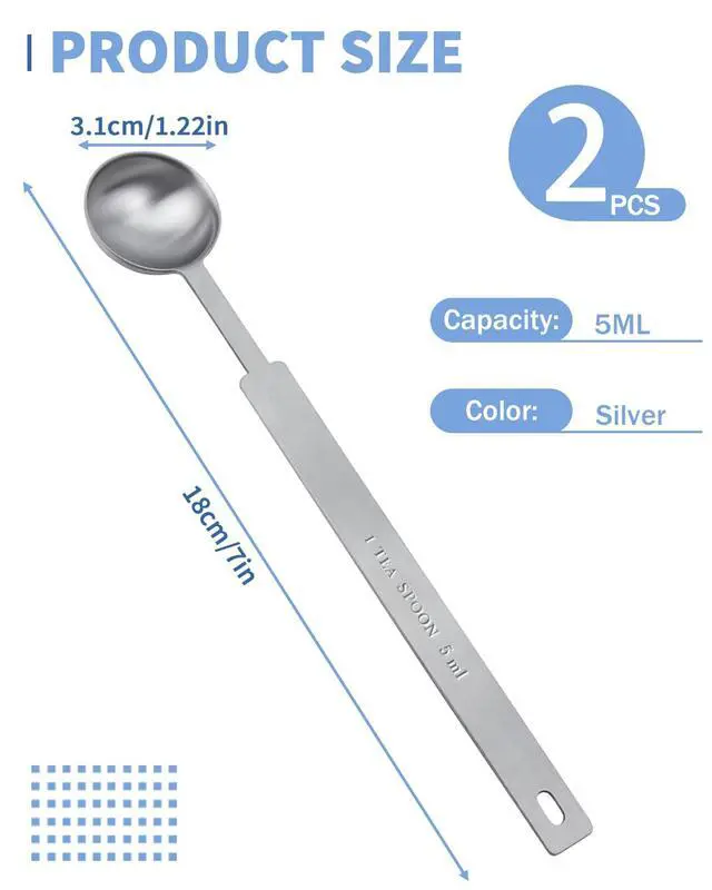 Alt view image 2 of 6 - 2 Pcs Teaspoon Measuring Spoons, 5mL (5 cc | 1/6 oz) Stainless Steel Teaspoon Scoop, Long Handle Metal Measuring Spoons for Cooking,Baking