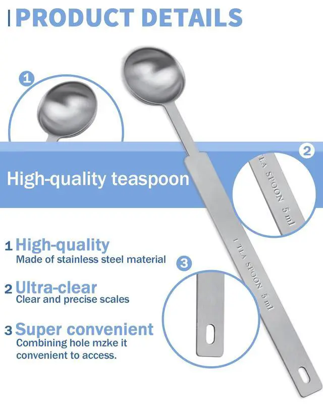 Alt view image 3 of 6 - 2 Pcs Teaspoon Measuring Spoons, 5mL (5 cc | 1/6 oz) Stainless Steel Teaspoon Scoop, Long Handle Metal Measuring Spoons for Cooking,Baking