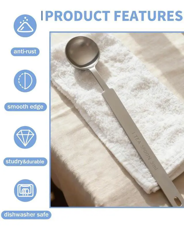 Alt view image 5 of 6 - 2 Pcs Teaspoon Measuring Spoons, 5mL (5 cc | 1/6 oz) Stainless Steel Teaspoon Scoop, Long Handle Metal Measuring Spoons for Cooking,Baking