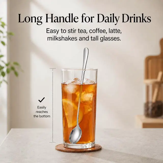 Alt view image 3 of 7 - Coffee Spoons Set of 4, 7.28 in Long Handle Stainless Steel Teaspoons
