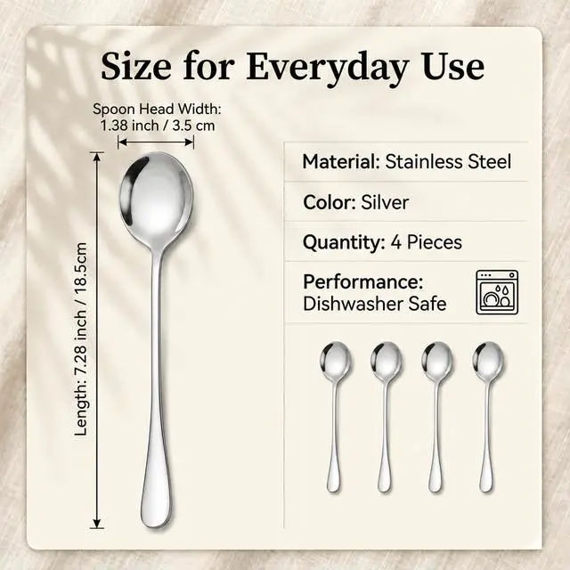 Alt view image 2 of 7 - Coffee Spoons Set of 4, 7.28 in Long Handle Stainless Steel Teaspoons