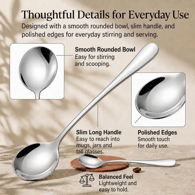 Alt view image 4 of 7 - Coffee Spoons Set of 4, 7.28 in Long Handle Stainless Steel Teaspoons