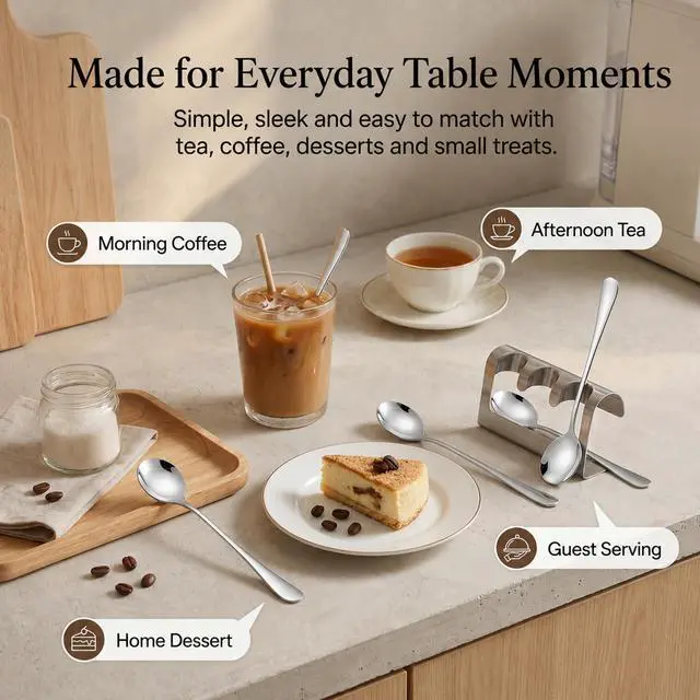 Alt view image 5 of 7 - Coffee Spoons Set of 4, 7.28 in Long Handle Stainless Steel Teaspoons