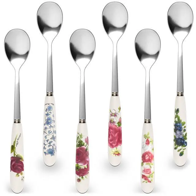 Main image of 6 Pcs Coffee Spoons Set with Floral Ceramic Handles 6.1 x 0.99" Small Tea Spoons for Tea Party, Stainless Steel, Heat-Resistant Handles - for Coffee Bar, Espresso, Cappuccino, Sugar & Gift for Women