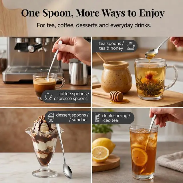 Alt view image 6 of 7 - Coffee Spoons Set of 4, 7.28 in Long Handle Stainless Steel Teaspoons