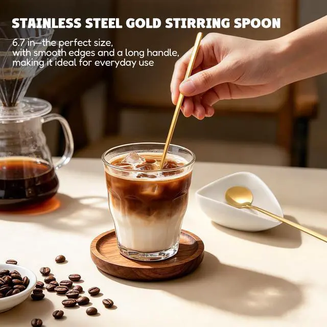 Alt view image 5 of 7 - Coffee Bar Accessories: Espresso Accessories - Coffee Stirrers for Hot Cocoa Bar Supplies - Set of 4 Gold Decor Coffee Spoons with 1 Ceramic Spoon Rest - Ideal CoffeeLover Gifts