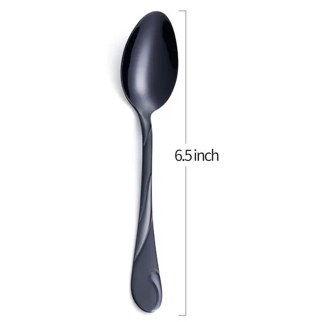 Alt view image 2 of 6 - Black Dessert Spoon Set, Seeshine 6.5-inch Stainless Steel Shiny Black Teaspoon, Espresso Coffee Spoon, Set of 6