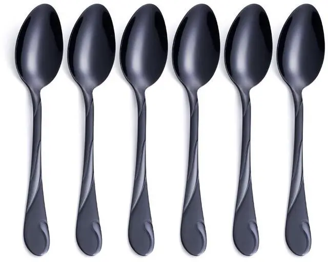 Main image of Black Dessert Spoon Set, Seeshine 6.5-inch Stainless Steel Shiny Black Teaspoon, Espresso Coffee Spoon, Set of 6