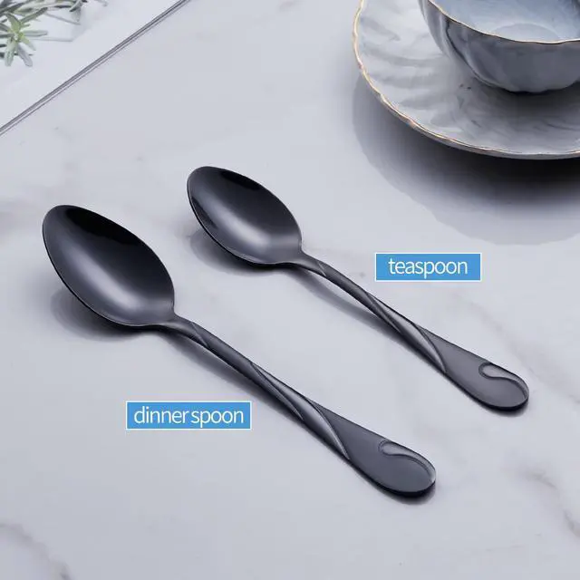 Alt view image 6 of 6 - Black Dessert Spoon Set, Seeshine 6.5-inch Stainless Steel Shiny Black Teaspoon, Espresso Coffee Spoon, Set of 6