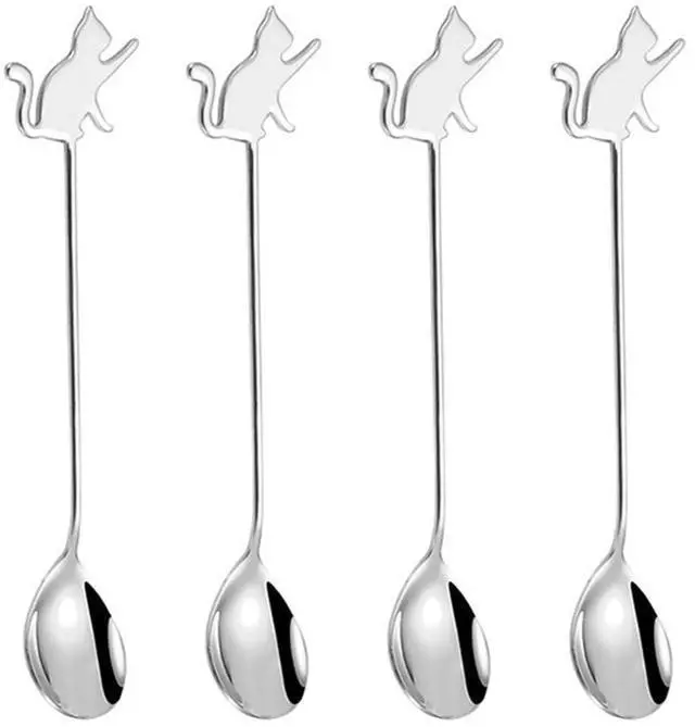 Main image of Stainless Steel Mini Coffee Espresso Spoon, Dessert Teaspoons Small Soup Spoons, Silver Cute Animals Coffee Spoon, 5.6 inch, Set of 4