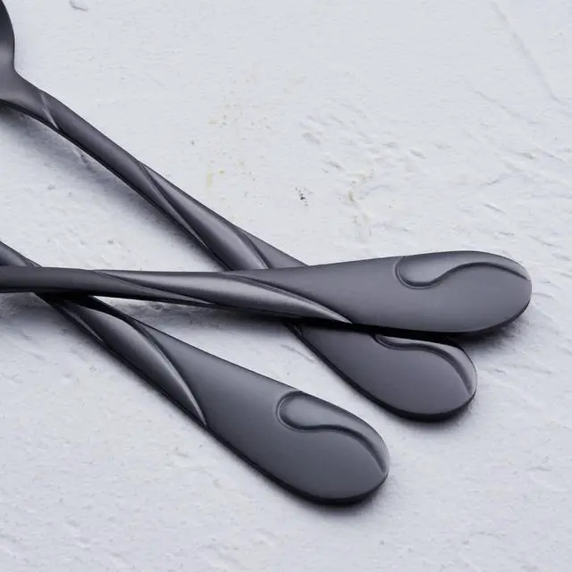 Alt view image 5 of 6 - Black Dessert Spoon Set, Seeshine 6.5-inch Stainless Steel Shiny Black Teaspoon, Espresso Coffee Spoon, Set of 6