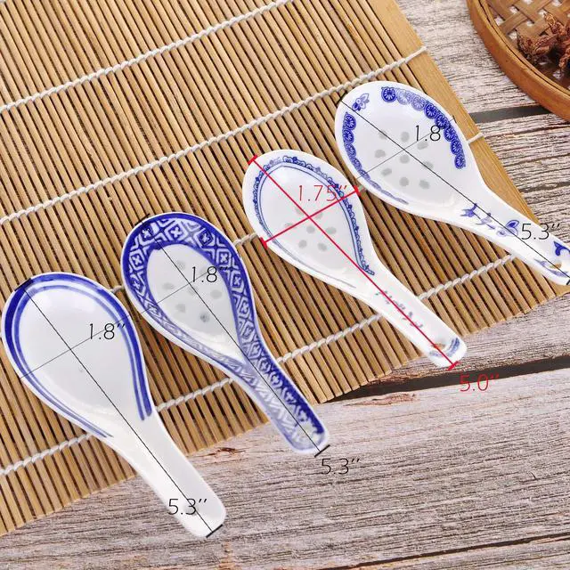 Alt view image 2 of 7 - Set of 4 Chinese/Japanese Ceramic Soup Spoons, Tradition Blue and White Ceramic Spoon Suitable for Soup
