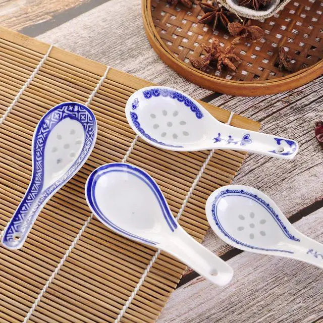 Alt view image 6 of 7 - Set of 4 Chinese/Japanese Ceramic Soup Spoons, Tradition Blue and White Ceramic Spoon Suitable for Soup