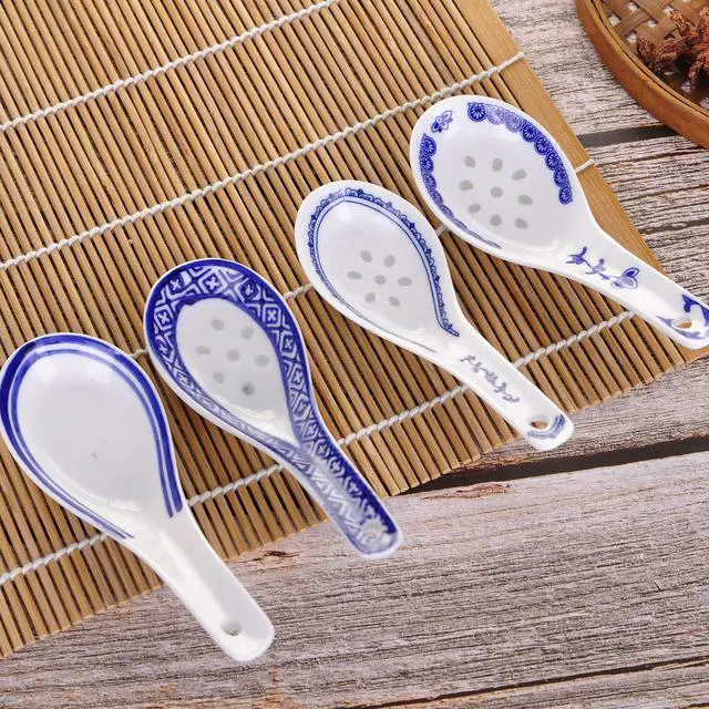 Alt view image 4 of 7 - Set of 4 Chinese/Japanese Ceramic Soup Spoons, Tradition Blue and White Ceramic Spoon Suitable for Soup