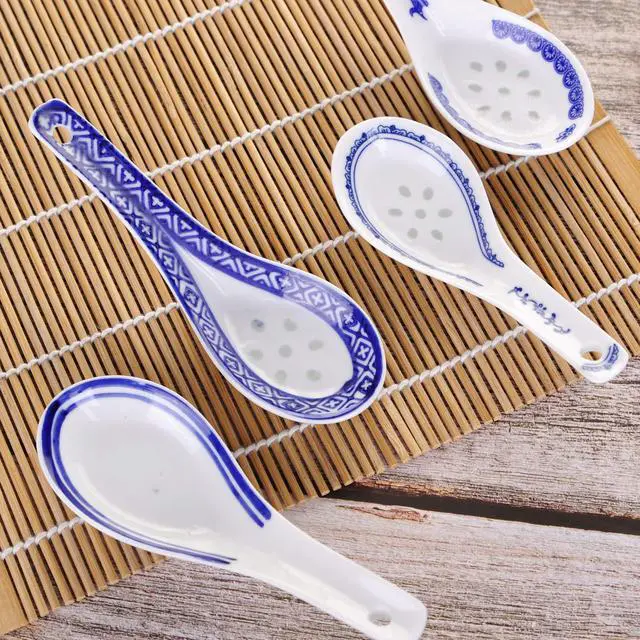 Alt view image 5 of 7 - Set of 4 Chinese/Japanese Ceramic Soup Spoons, Tradition Blue and White Ceramic Spoon Suitable for Soup