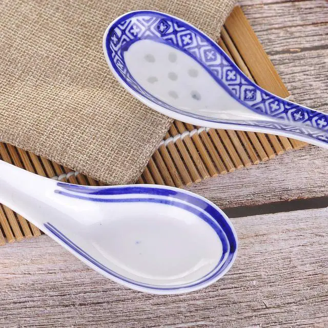 Alt view image 3 of 7 - Set of 4 Chinese/Japanese Ceramic Soup Spoons, Tradition Blue and White Ceramic Spoon Suitable for Soup
