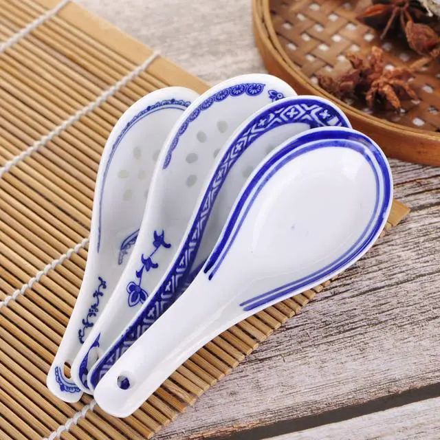 Alt view image 7 of 7 - Set of 4 Chinese/Japanese Ceramic Soup Spoons, Tradition Blue and White Ceramic Spoon Suitable for Soup