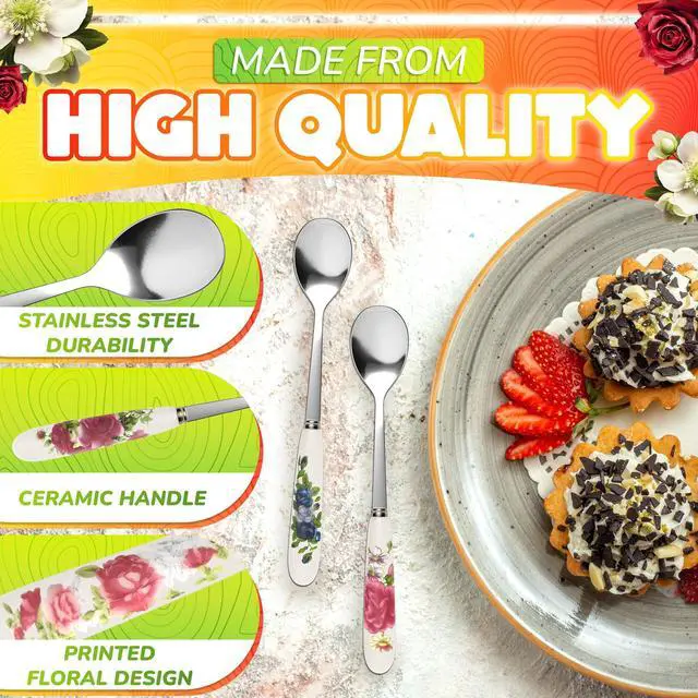 Alt view image 3 of 7 - 6 Pcs Coffee Spoons Set with Floral Ceramic Handles 6.1 x 0.99" Small Tea Spoons for Tea Party, Stainless Steel, Heat-Resistant Handles - for Coffee Bar, Espresso, Cappuccino, Sugar & Gift for Women