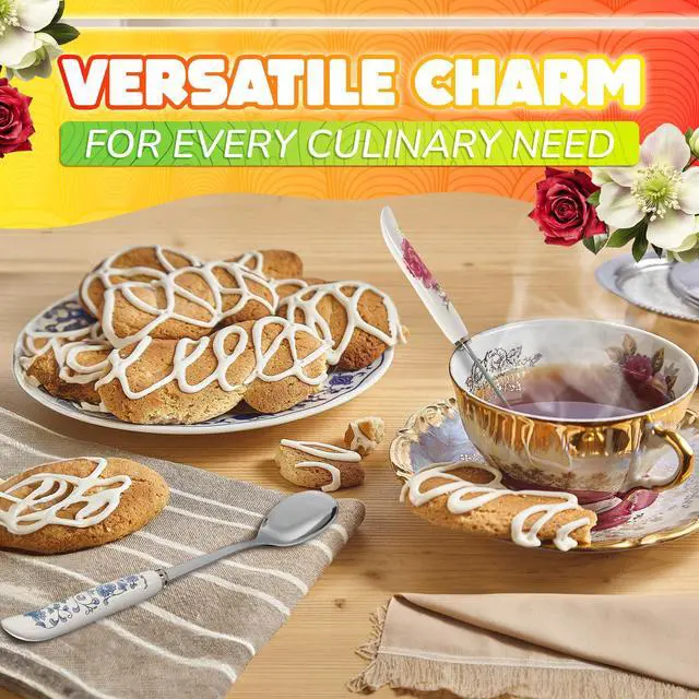 Alt view image 6 of 7 - 6 Pcs Coffee Spoons Set with Floral Ceramic Handles 6.1 x 0.99" Small Tea Spoons for Tea Party, Stainless Steel, Heat-Resistant Handles - for Coffee Bar, Espresso, Cappuccino, Sugar & Gift for Women