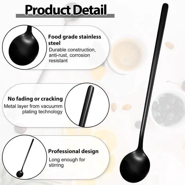 Alt view image 5 of 7 - 4Pcs Satin Black Stainless Steel Coffee Spoons, 6.7 Inches Coffee Spoons Iced Teaspoon Espresso Stirring Spoon, Matte Black Teaspoons Dessert Spoon