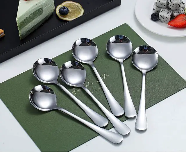 Alt view image 2 of 7 - 6-Piece Stainless Steel Round Soup Spoons - Dinner & Table Spoons, Silverware Set, Dishwasher Safe