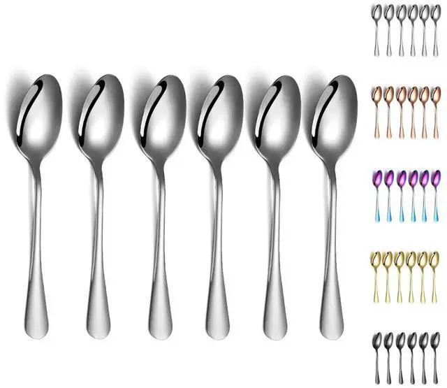 Main image of Dinner Spoons, Kyraton 6 Pieces 7.5" Stainless Steel Table Spoon, Soup Spoons, Dessert Spoons Sliverware Dishwasher Safe Set of 6