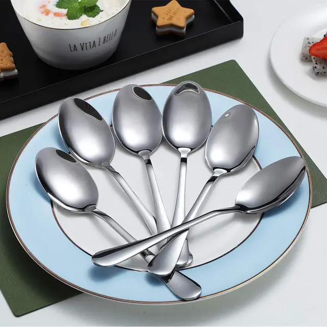 Alt view image 3 of 7 - Dinner Spoons, Kyraton 6 Pieces 7.5" Stainless Steel Table Spoon, Soup Spoons, Dessert Spoons Sliverware Dishwasher Safe Set of 6
