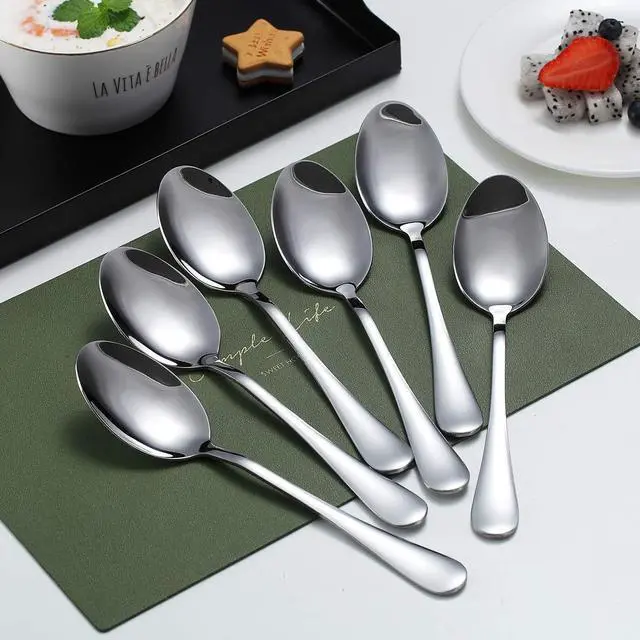 Alt view image 2 of 7 - Dinner Spoons, Kyraton 6 Pieces 7.5" Stainless Steel Table Spoon, Soup Spoons, Dessert Spoons Sliverware Dishwasher Safe Set of 6