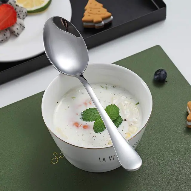 Alt view image 4 of 7 - Dinner Spoons, Kyraton 6 Pieces 7.5" Stainless Steel Table Spoon, Soup Spoons, Dessert Spoons Sliverware Dishwasher Safe Set of 6