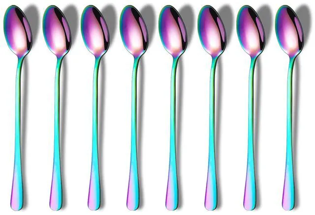 Main image of Rainbow Long Handle Spoons, Coffee Stirrers, Premium Stainless Steel Coffee & Tea Spoons, Set of 8 (Colorful)
