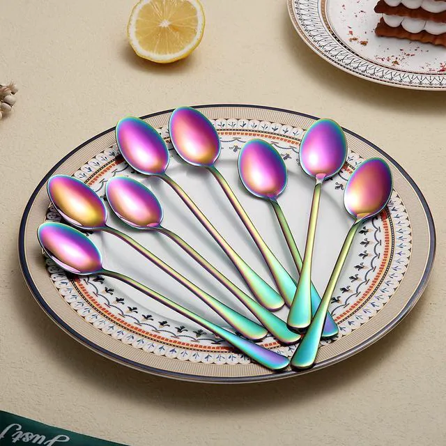 Alt view image 3 of 7 - Rainbow Long Handle Spoons, Coffee Stirrers, Premium Stainless Steel Coffee & Tea Spoons, Set of 8 (Colorful)