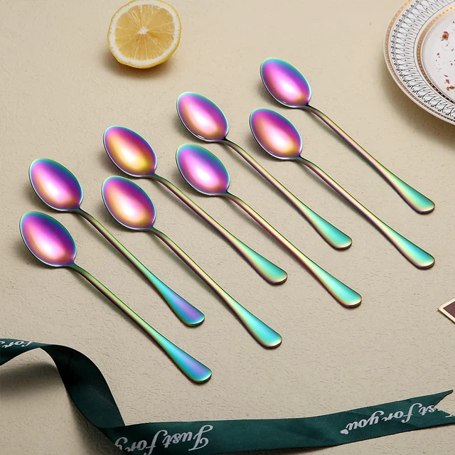 Alt view image 4 of 7 - Rainbow Long Handle Spoons, Coffee Stirrers, Premium Stainless Steel Coffee & Tea Spoons, Set of 8 (Colorful)